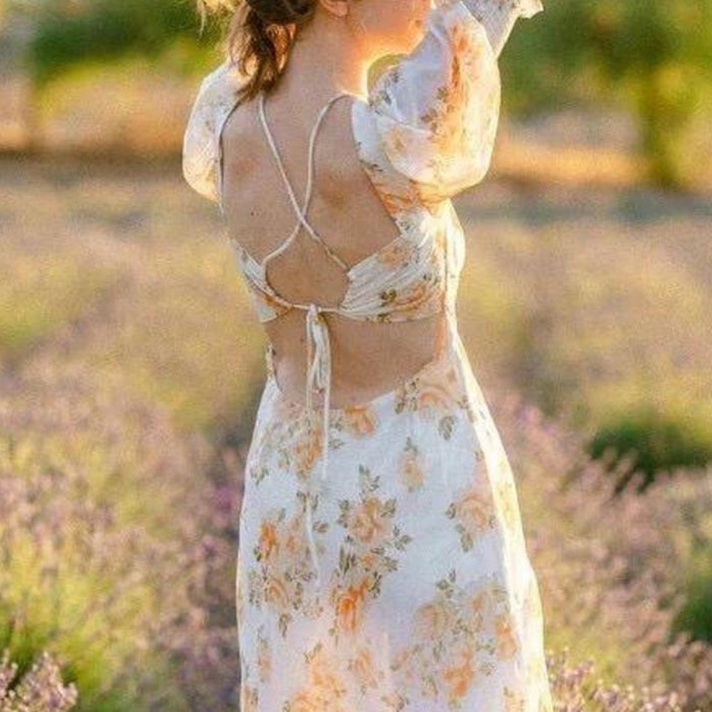 Luxxel Puff Sleeve Strappy Open Back Floral Maxi Dress size L - Picture 13 of 13